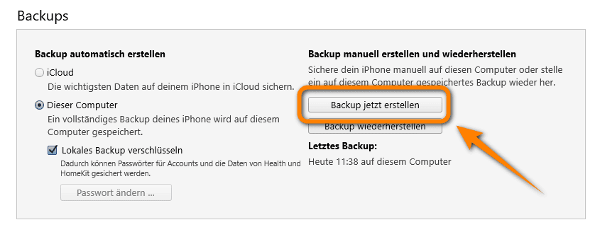 iPhone iTunes Backup erstellen 