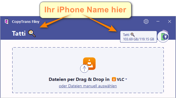 Name iPhone ändern im Programm anzeigen