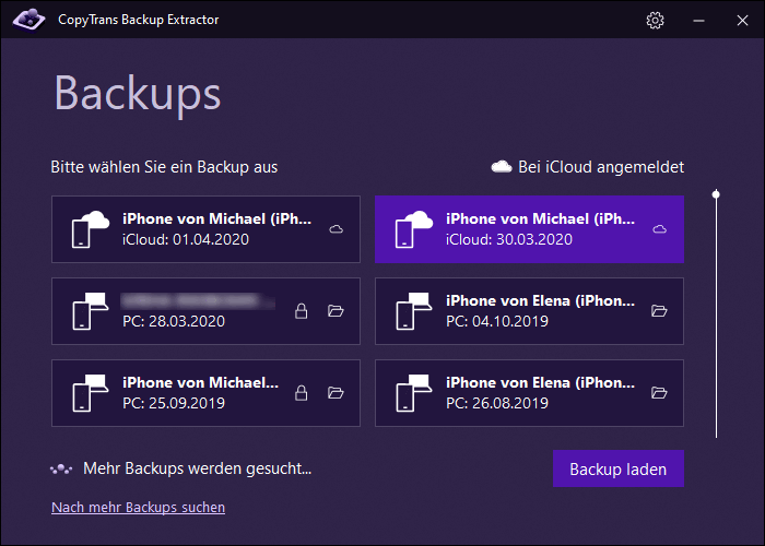 Finden Sie iCloud-Backups mit CopyTrans Backup Extractor