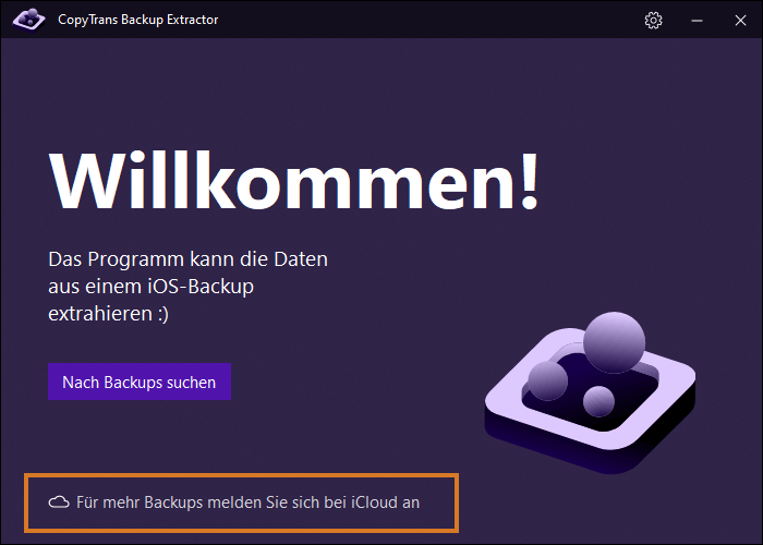 Melden Sie sich mit CopyTrans Backup Extractor bei iCloud an