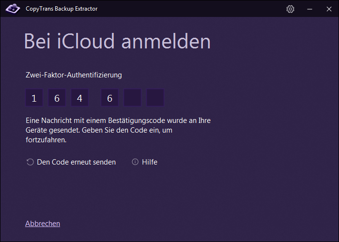 Bestätigungscode eingeben