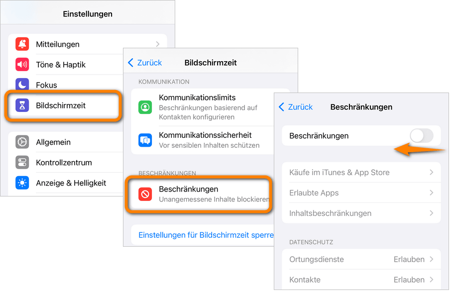 iOS Update kann nicht installiert werden - Beschränkungen deaktivieren