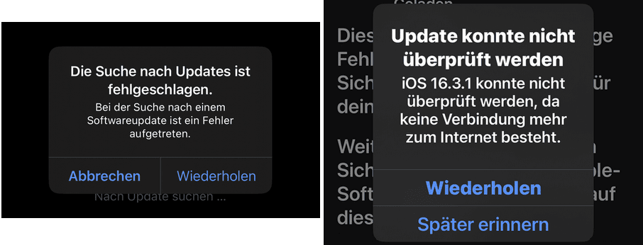 Die Suche nach Updates ist fehlgeschlagen