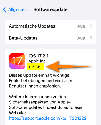 iOS Update kann nicht installiert werden