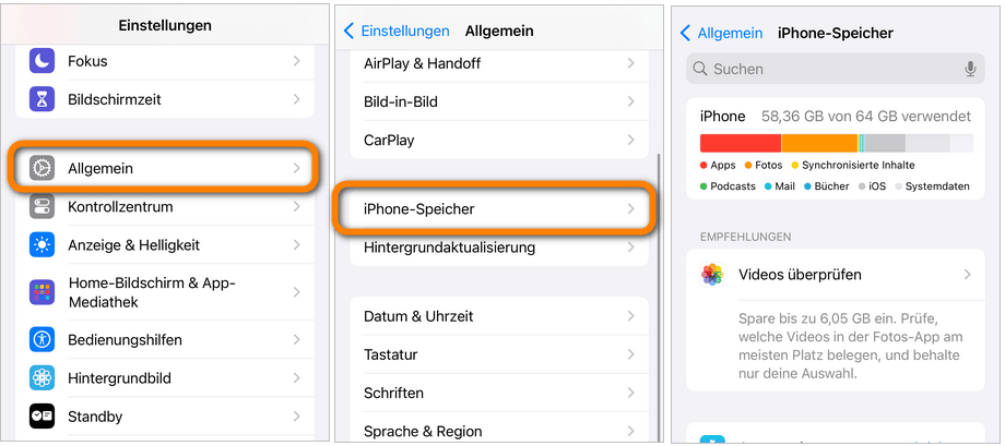 iOS Update lädt nicht - Speicherplatz prüfen