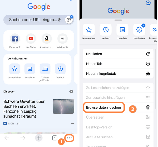 iPhone Arbeitsspeicher leeren: Google Chrome Verlauf löschen