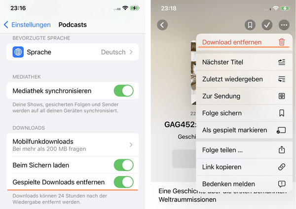 Podcasts löschen