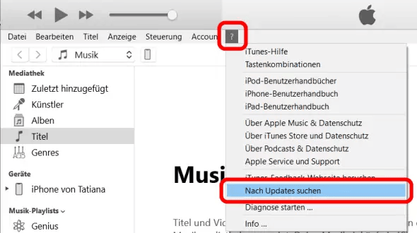 iTunes erkennt iPhone nicht - die Software aktualisieren