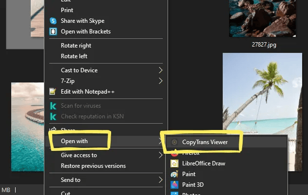 Öffnen mit CopyTrans Viewer auf Computer