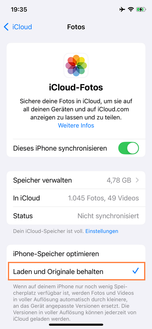 Laden und Originale behalten