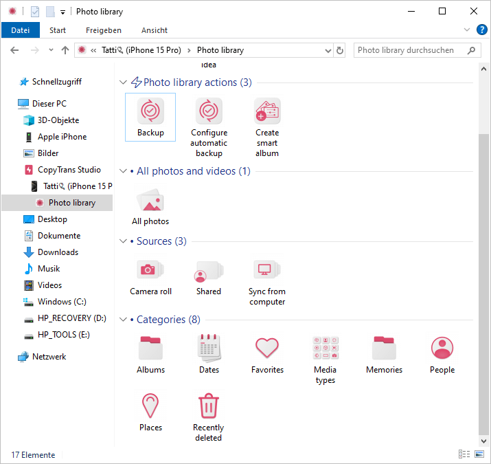 CopyTrans Studio-Hauptmenü