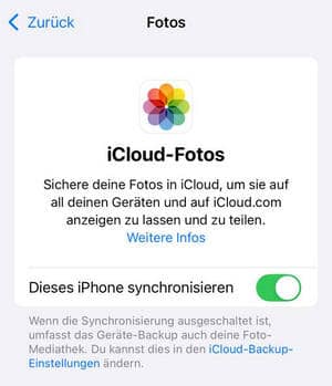iCloud-Fotos auf iPhone aktiviert