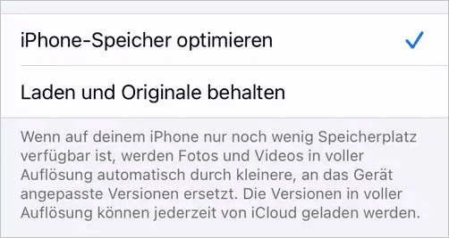 Einstellung: iPhone-Speicher optimieren