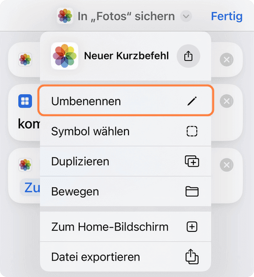 Benennen Sie den Kurzbefehl in Fotocollage um