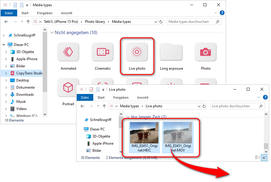 Live Fotos auf den PC speichern