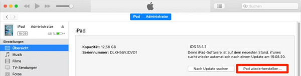 iPad löschen via iTunes